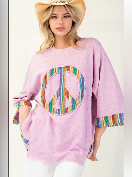 easel Tops - 413 1-H small -3X 🇺🇸 EASEL PEACE SIGN PATCH TERRY KNIT TUNIC
